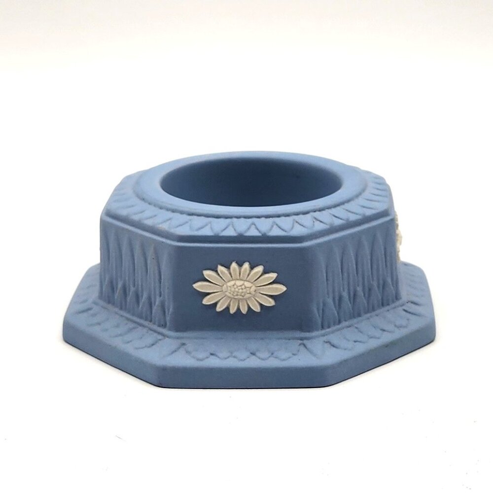 Wedgwood Blue White Jasperware Daisy Tea Light Votive Candle Holder Made England